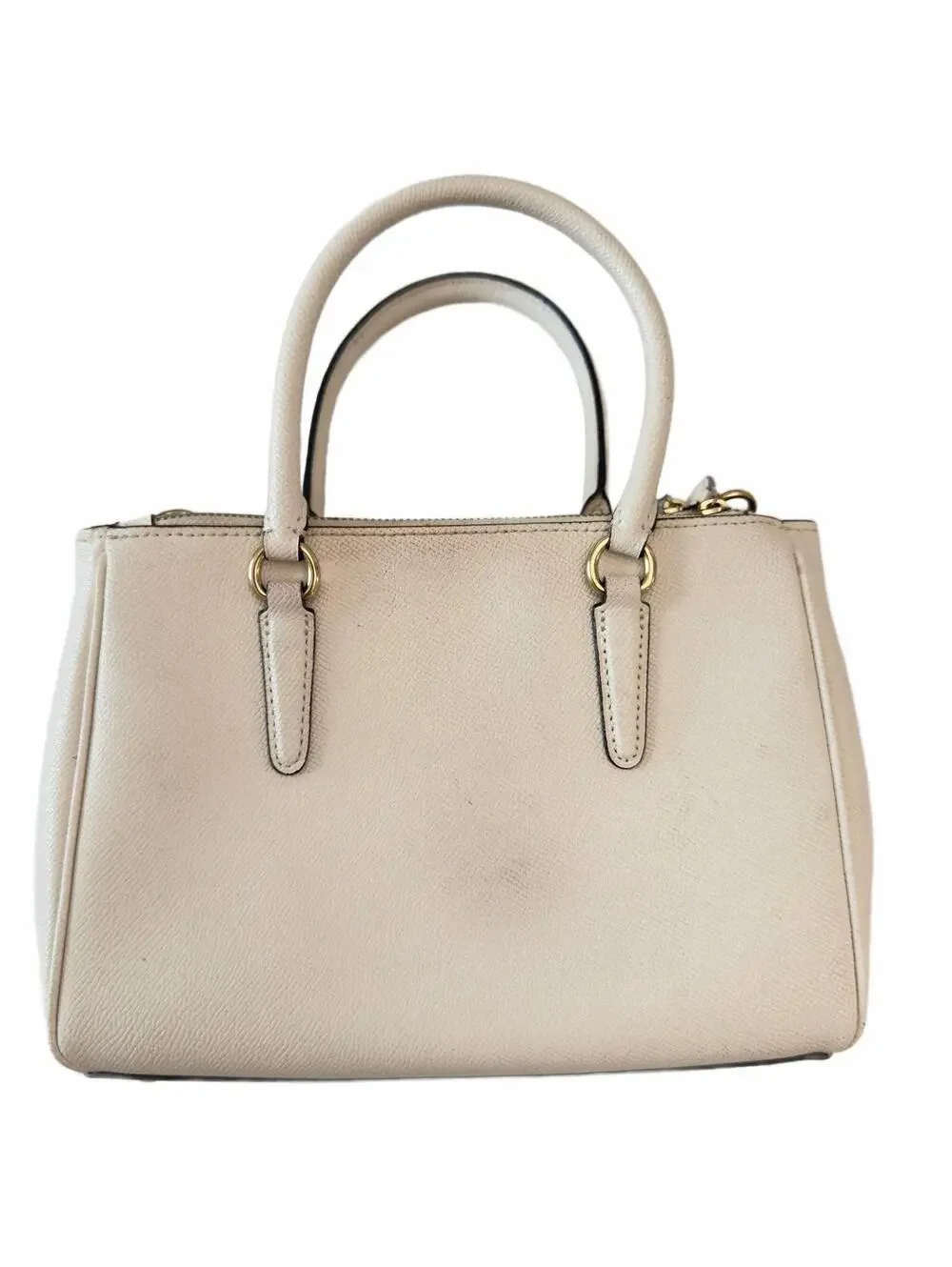 Coach Mini Surrey Carryall Crossgrain Leather Floral Applique Crossbody Chalk